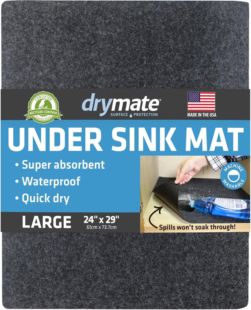 Dry Mate Premium Under Sink Mat, Waterproof Cabinet Protection Mats for Kitchen & Bathroom, Absorbent Shelf Liners, Slip-Resistant, Non-Adhesive, Machine Washable (USA Made)(24”x29”)(Charcoal) - Image 1