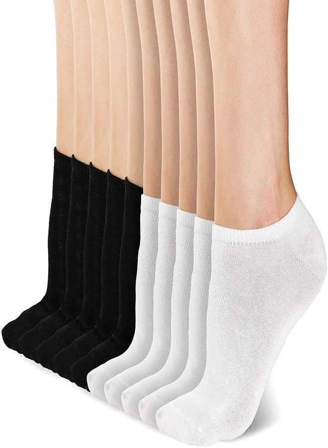 V3E Boys' & Girls' Cotton Plain Ankle Length School Socks (White & Black)-(Pack of 10) - Image 1