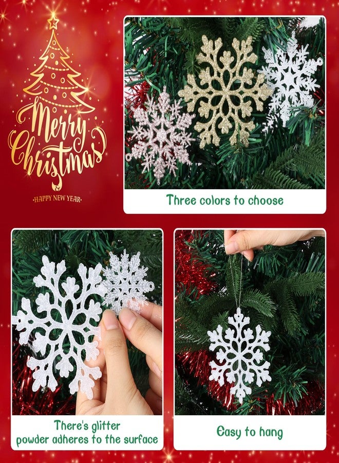 SZUAH Shatterproof White Snowflake Ornaments for Christmas Tree Decor 36 Pack- Sparkling Plastic Hanging Snowflakes for Christmas Decorations - Image 4