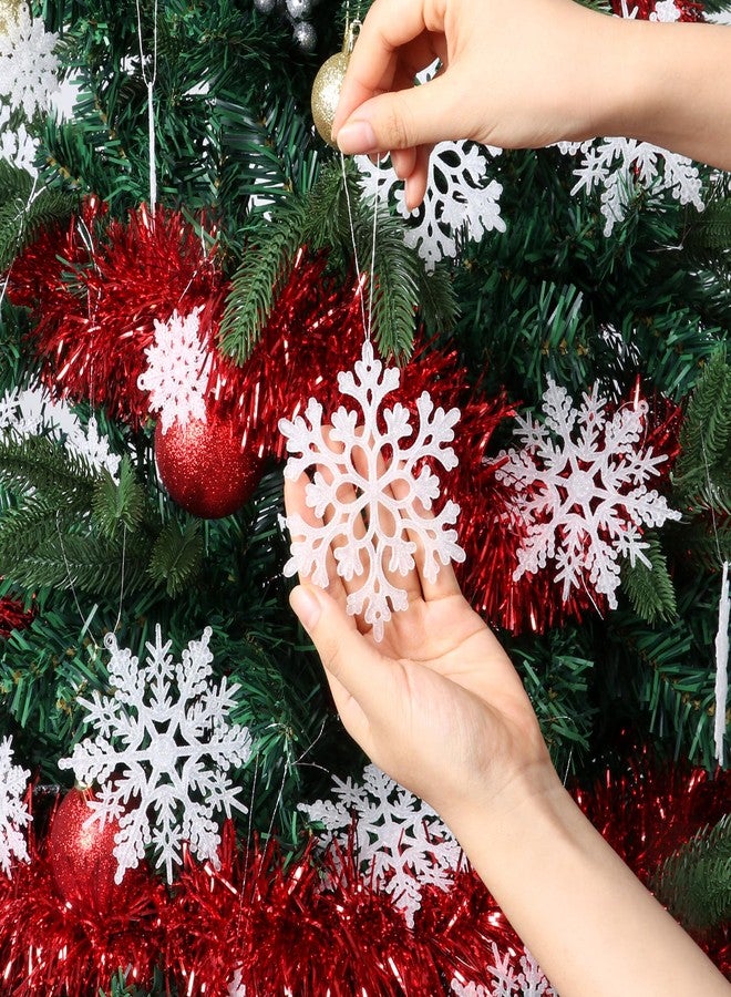 SZUAH Shatterproof White Snowflake Ornaments for Christmas Tree Decor 36 Pack- Sparkling Plastic Hanging Snowflakes for Christmas Decorations - Image 5