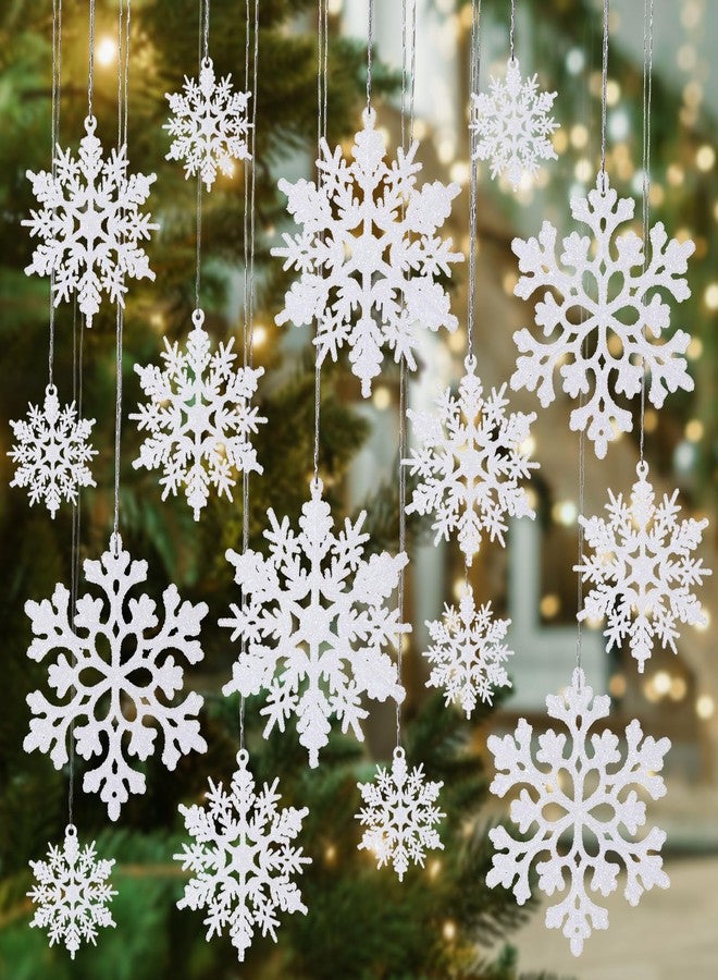 SZUAH Shatterproof White Snowflake Ornaments for Christmas Tree Decor 36 Pack- Sparkling Plastic Hanging Snowflakes for Christmas Decorations - Image 1