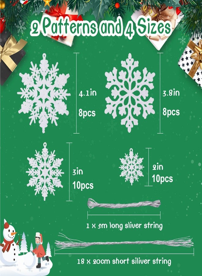 SZUAH Shatterproof White Snowflake Ornaments for Christmas Tree Decor 36 Pack- Sparkling Plastic Hanging Snowflakes for Christmas Decorations - Image 3