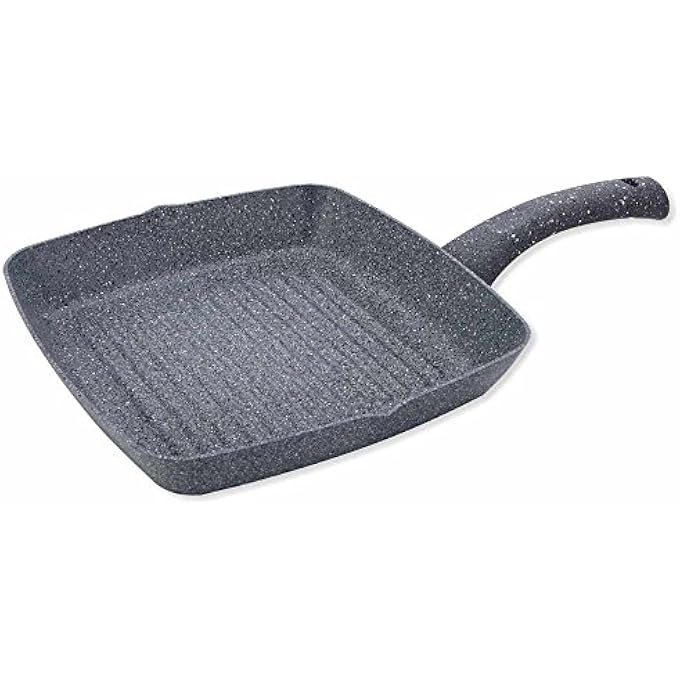Wonderchef Wonder Chef Granite NonStick 24Cm Grill Pan  SoftTouch Handles  Virgin Aluminium  Pfoa And Heavy Metals Free  35Mm Thickness  18 Litres   Grey