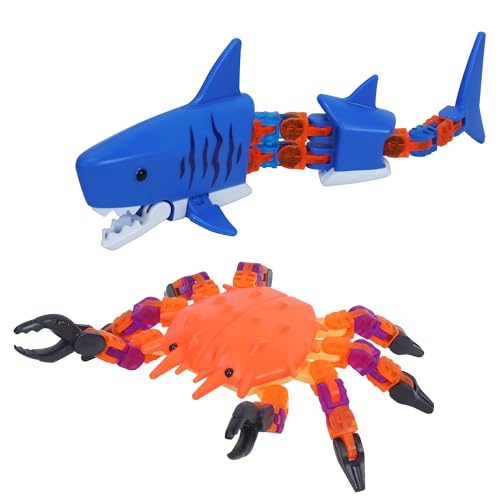 Zing Klixx Creaturez Combo Pack Ocean Series Create Stop Motion Animation Click Fidget Toys for Stress Relief Great for Kids Ages 4 and Up Shark Crab - Image 1