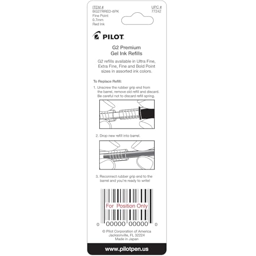 Pilot, G2 Gel Ink Refills, Fine Point 0.7 mm, Red, Pack of 2 - Image 4