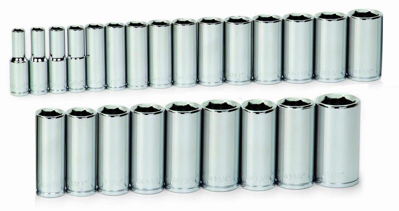 23 pc 12 Drive 6Point Metric Deep Socket Set on Rail and Clips