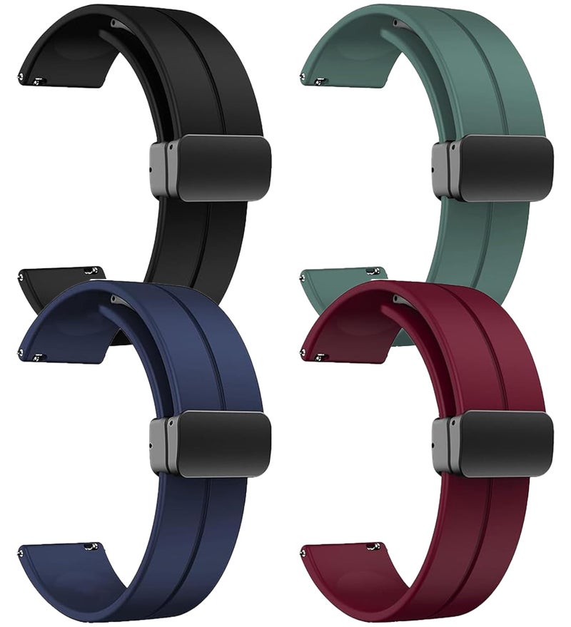 CERLINK 22MM Silicone Strap with Folding Magnetic Lock for Samsung Galaxy Watch 3 45mm/Galaxy Watch 46mm/Gear S3 Classic/Frontier & All 22mm Smart Watches Pack-4 (Black,Navy,Green,Wine) - Image 1