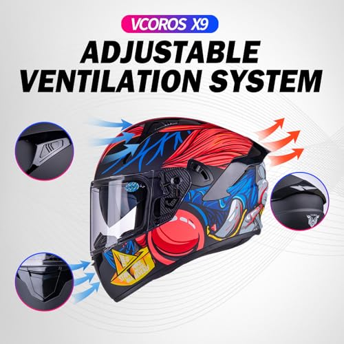 VCOROS Full Face Motorcycle Helmet X9 with Inner Sun Visor DOT Approved Motorbike Moto Street Bike Racing Helmet(Monster Clown, M) - Image 3