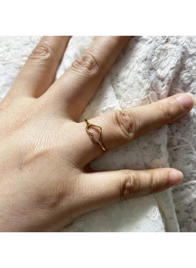 Moplusea Stainless Steel Simple Cute Love Heart Classical Plain Stacking Band Statement Wedding Promise Ring For Women, Stainless Steel, No Gemstone - Image 3