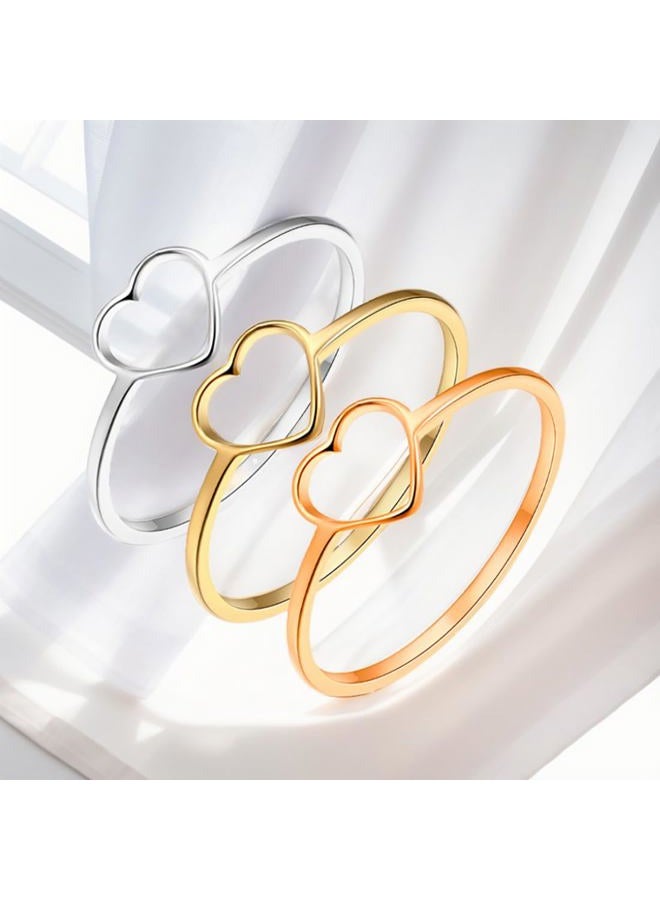 Moplusea Stainless Steel Simple Cute Love Heart Classical Plain Stacking Band Statement Wedding Promise Ring For Women, Stainless Steel, No Gemstone - Image 5