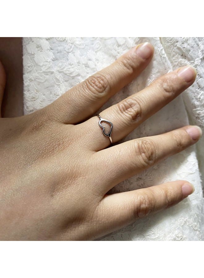 Moplusea Stainless Steel Simple Cute Love Heart Classical Plain Stacking Band Statement Wedding Promise Ring For Women, Stainless Steel, No Gemstone - Image 2