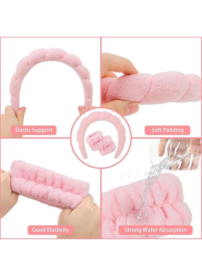 Fennec Mart Spa Headband and Wristband Set for Women Soft Face Wash Headband & Wrist Bands for Skincare, Makeup & Facial Cleansing Routine (Pink) - Image 5