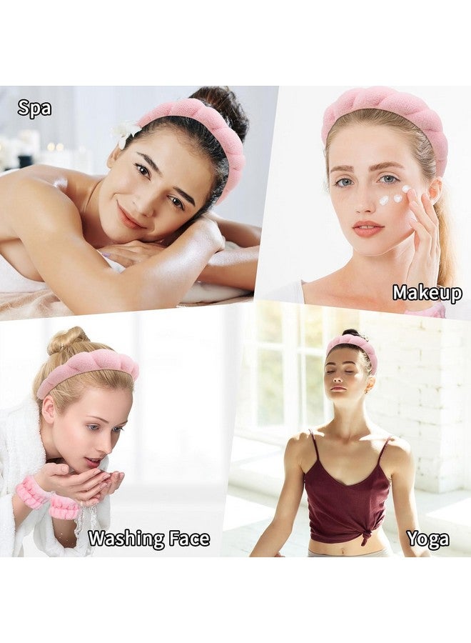 Fennec Mart Spa Headband and Wristband Set for Women Soft Face Wash Headband & Wrist Bands for Skincare, Makeup & Facial Cleansing Routine (Pink) - Image 4