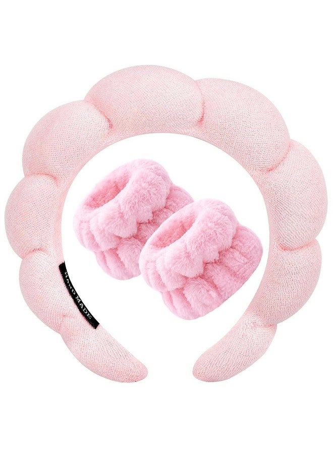 Fennec Mart Spa Headband and Wristband Set for Women Soft Face Wash Headband & Wrist Bands for Skincare, Makeup & Facial Cleansing Routine (Pink) - Image 1