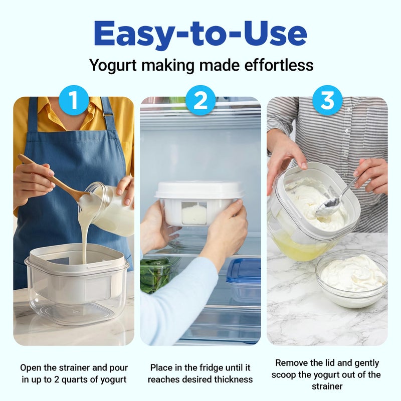 Ultimate Yogurt Strainer - Make Delicious, High Protein, Greek Yogurt - 70% Less Sugar & Lactose - Fine Mesh Nylon Greek Yogurt Maker - 100% BPA-Free & Dishwasher Safe with Large 2.3 Quart Capacity - Image 2