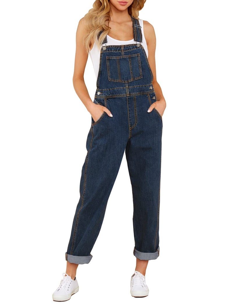 luvamia Women's Casual Adjustable Denim Bib Overalls Jeans Pants Fashion Loose Overall Jumpsuits Royal Blue Size Medium - Image 1