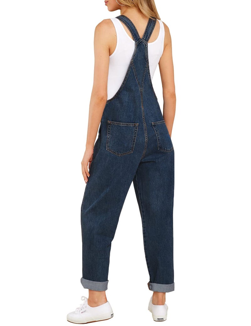 luvamia Women's Casual Adjustable Denim Bib Overalls Jeans Pants Fashion Loose Overall Jumpsuits Royal Blue Size Medium - Image 2
