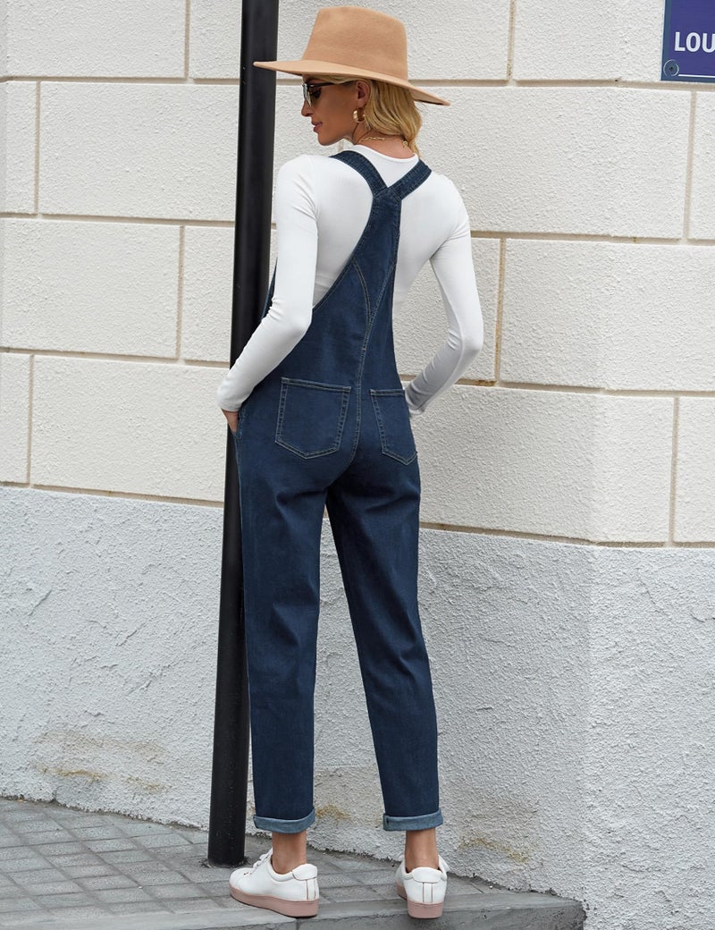 luvamia Women's Casual Adjustable Denim Bib Overalls Jeans Pants Fashion Loose Overall Jumpsuits Royal Blue Size Medium - Image 4