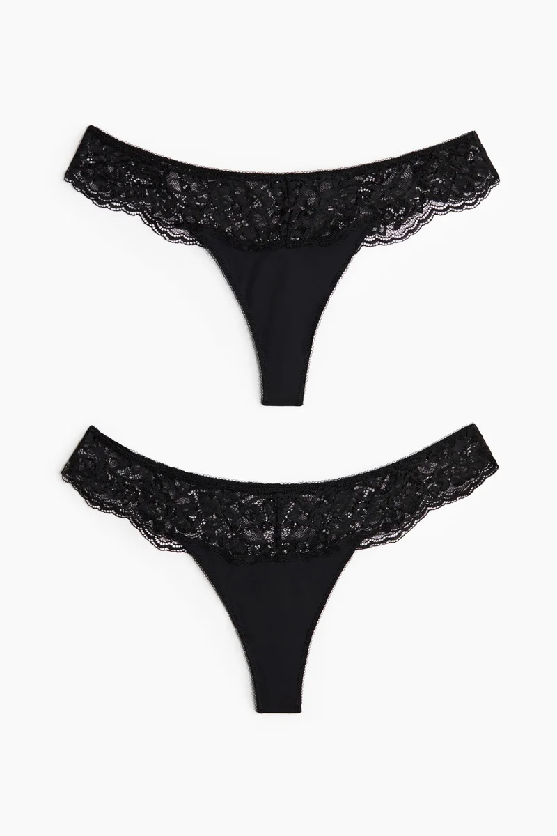 H&M 2-pack microfibre and lace thong briefs