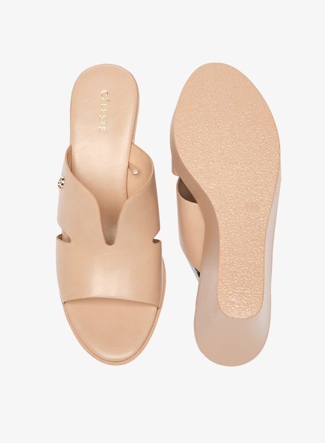 سيليست صنادل نسائية بكعب إسفين سهل الارتداء بلون سادة - Image 4