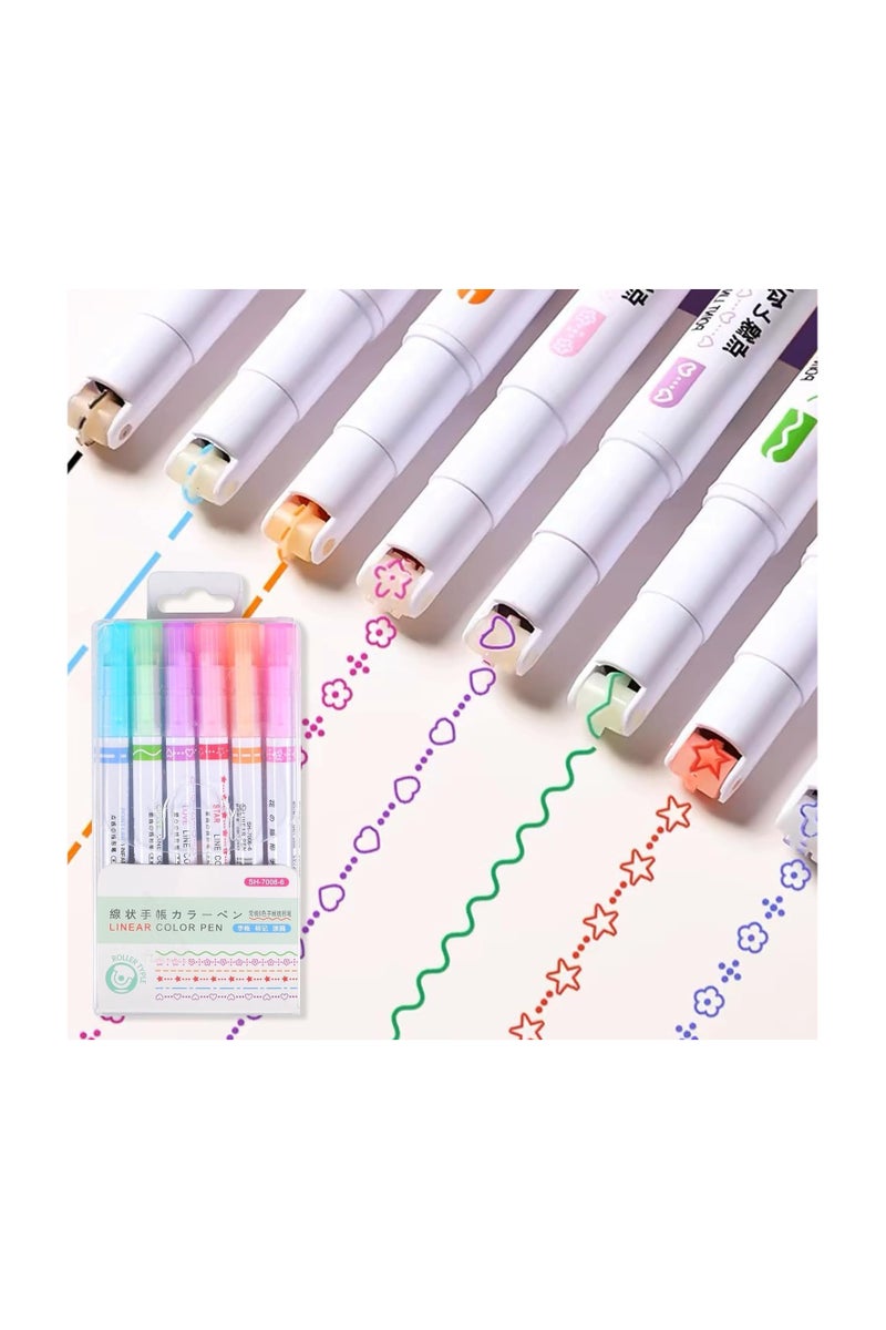 مجموعة أقلام التحديد المنحنية ، 6 قطع، أقلام تحديد منحنية، أقلام ملونة برؤوس دقيقة وأشكال مختلفة، للكتابة والرسم والتلوين - Image 1