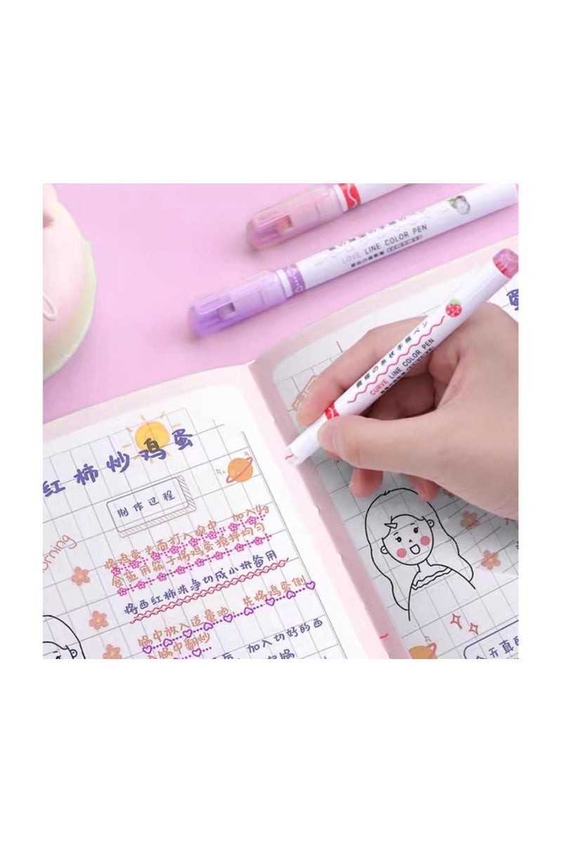 مجموعة أقلام التحديد المنحنية ، 6 قطع، أقلام تحديد منحنية، أقلام ملونة برؤوس دقيقة وأشكال مختلفة، للكتابة والرسم والتلوين - Image 2