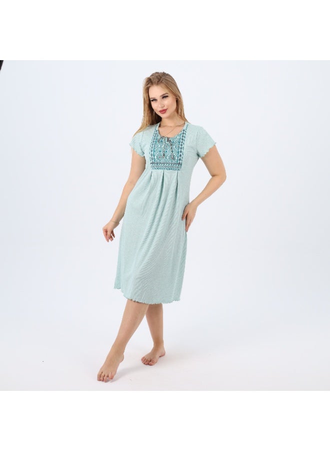 zecotex  Soft cotton nightgown with a loose fit and elegant chest embroidery – perfect for stylish comfort at home.  - Image 3
