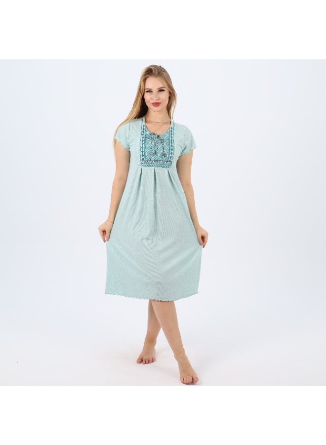 zecotex  Soft cotton nightgown with a loose fit and elegant chest embroidery – perfect for stylish comfort at home.  - Image 1