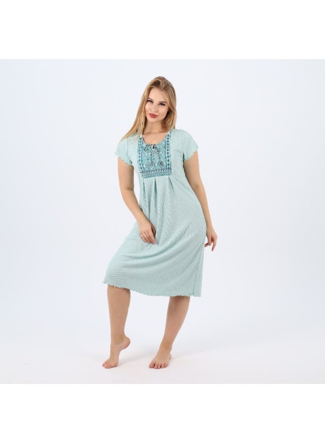 zecotex  Soft cotton nightgown with a loose fit and elegant chest embroidery – perfect for stylish comfort at home.  - Image 5