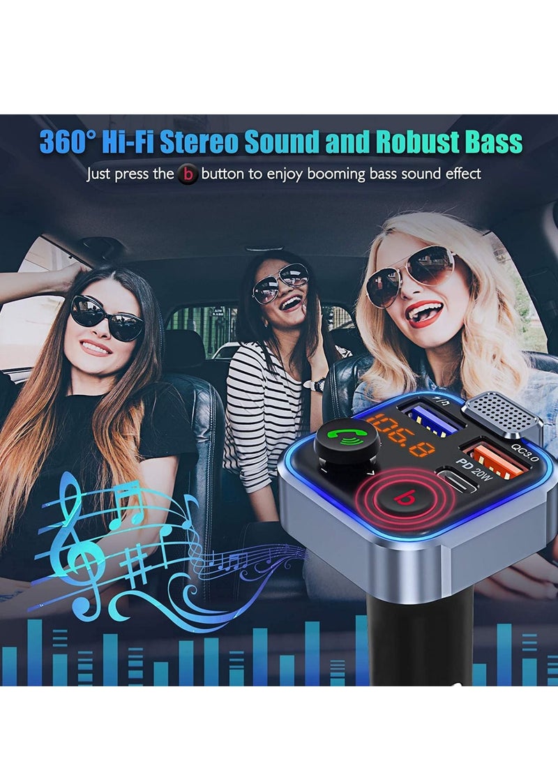 Digitplus New Design Car FM Transmitter, Wireless Bluetooth 5.0 Radio Adapter Car Kit, PD3.0 Type C 20W+QC3.0 Car Fast Charger, Hands Free Calling, Bass Lossless Hi-Fi Sound Support U Disk - Image 4