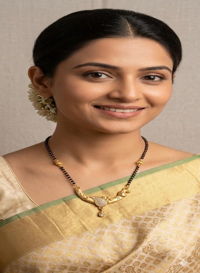 ABTER Mangalsutra for Women with Black Beads Chain and Gold-Tone Pendant (Oval And Star Flower) - Image 3