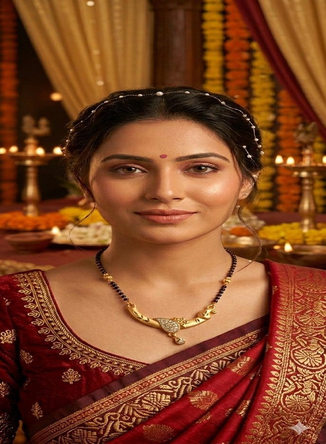 ABTER Mangalsutra for Women with Black Beads Chain and Gold-Tone Pendant (Oval And Star Flower) - Image 5