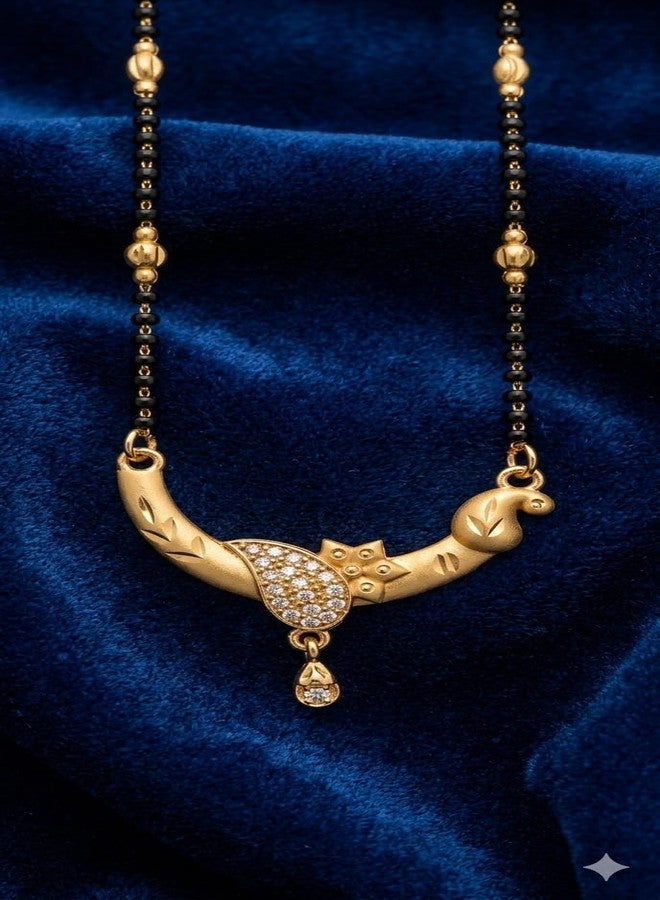 ABTER Mangalsutra for Women with Black Beads Chain and Gold-Tone Pendant (Oval And Star Flower) - Image 2