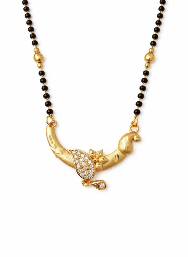 ABTER Mangalsutra for Women with Black Beads Chain and Gold-Tone Pendant (Oval And Star Flower) - Image 1