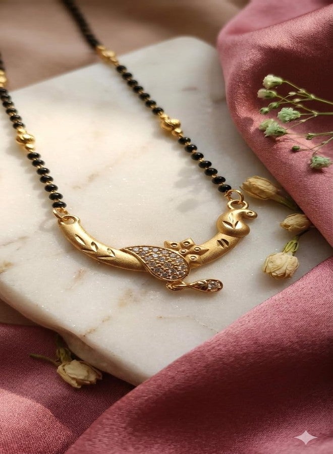 ABTER Mangalsutra for Women with Black Beads Chain and Gold-Tone Pendant (Oval And Star Flower) - Image 4