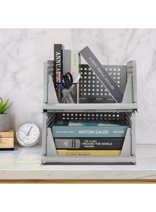 Kuber Industries Storage Organizer | Wardrobe Organizer For Clothes | Cupboard Organizer | Foldable Shirt Stacker Box | Cloth Box for Almirah | Closet Storage Basket | Large | 2 Piece Set | Gray - Image 1