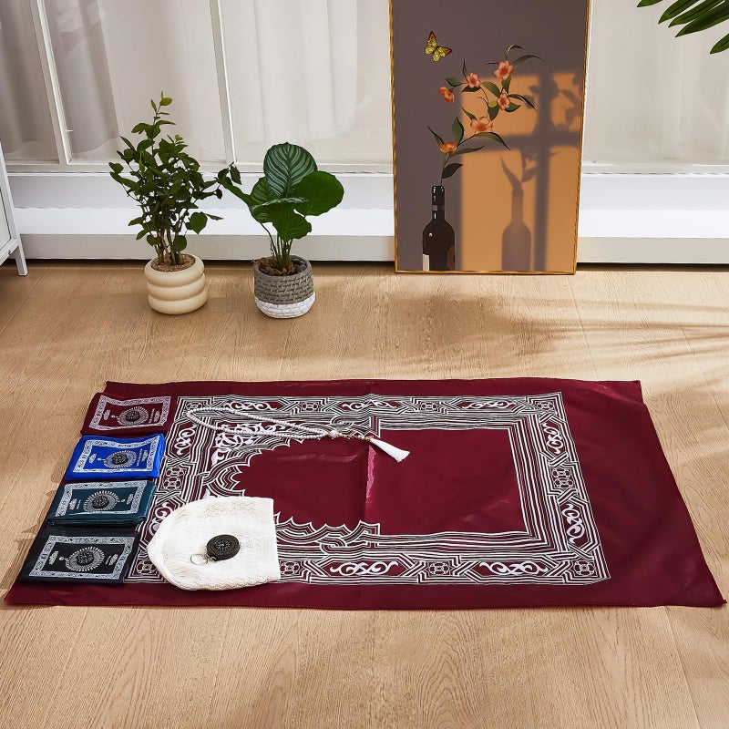 Mindsoft 8 Pcs Portable Travel Prayer Mat with Compass Islamic Waterproof Polyester Praying Rug with Pocket Sized Carry Bag for Muslim Ramada Eid Gifts (60 cm x 100 Cm) - Image 3