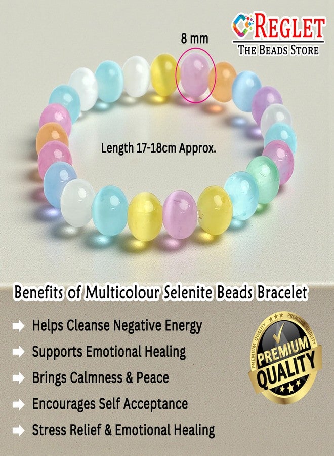 REGLET Multicolour Selenite Bracelet - Natural Healing Crystal Beads for Energy Cleansing, Positivity & Balance - Stretch Bracelet for Men & Women - Image 2