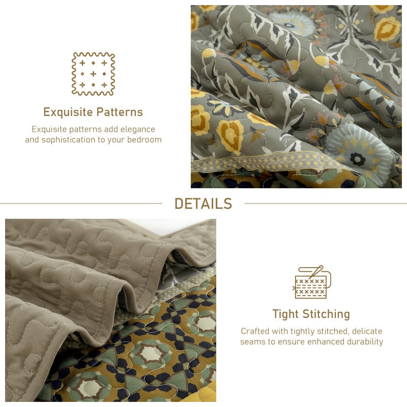 Yiran Fall Quilt King Size, Taupe Yellow Boho Vintage Bedspreads Bedding Set, Lightweight Chic Bohemia Coverlet Set with 2 Shams for Bed 96x90 Inch - Image 4