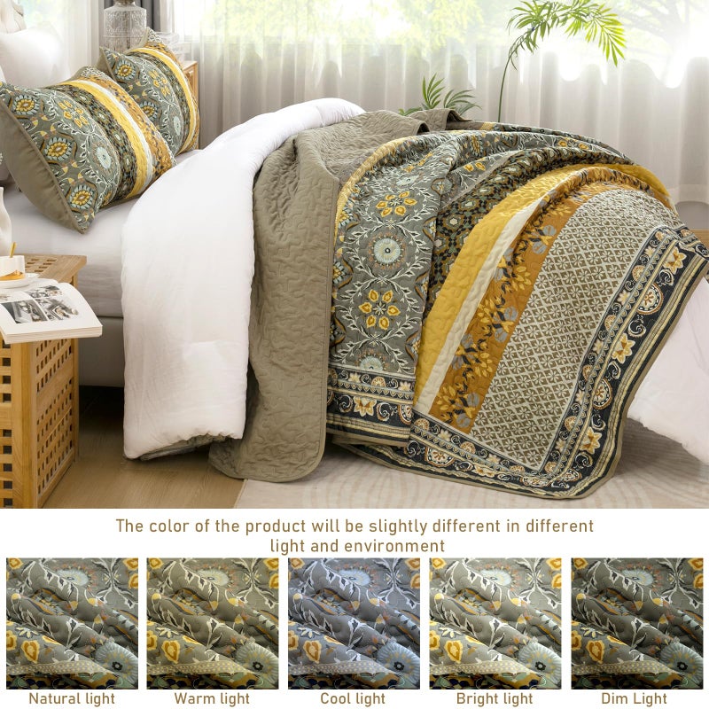 Yiran Fall Quilt King Size, Taupe Yellow Boho Vintage Bedspreads Bedding Set, Lightweight Chic Bohemia Coverlet Set with 2 Shams for Bed 96x90 Inch - Image 5