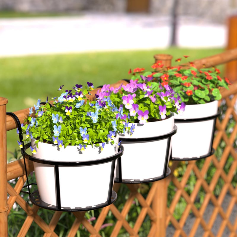 CADANI Iron Hanging Plant Holder Over The Rail Metal Fence Planters, Hanging Bucket Flower Pot Holder for Patio Balcony Outdoor Plants - Pack of 6 (Black) - Image 5
