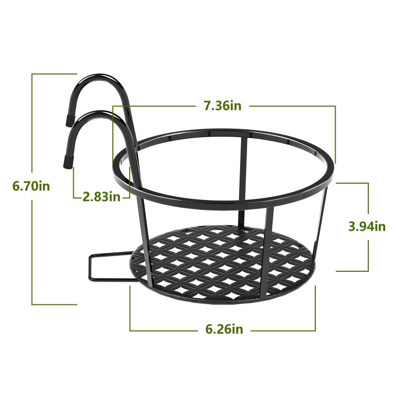 CADANI Iron Hanging Plant Holder Over The Rail Metal Fence Planters, Hanging Bucket Flower Pot Holder for Patio Balcony Outdoor Plants - Pack of 6 (Black) - Image 3