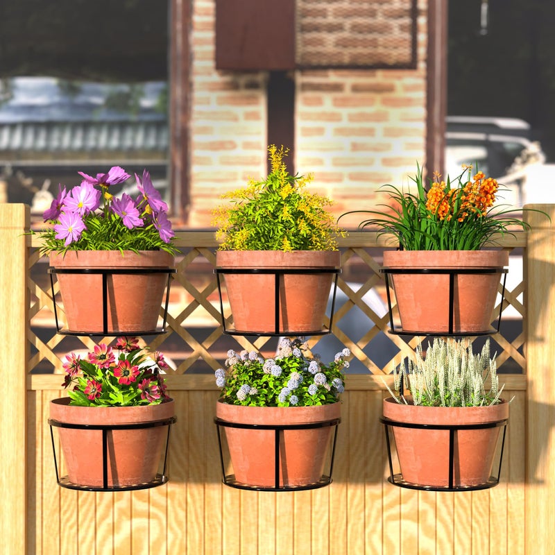 CADANI Iron Hanging Plant Holder Over The Rail Metal Fence Planters, Hanging Bucket Flower Pot Holder for Patio Balcony Outdoor Plants - Pack of 6 (Black) - Image 4