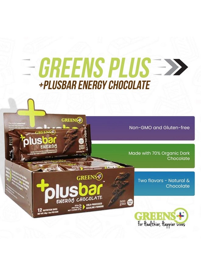 Greens+ Plusbar Energy Bars, Chocolate, Gluten Free Healthy Snacks with Organic Super Greens, Superfoods & Dark Chocolate, Vegan, Dairy Free & Non GMO, 8g Protein Meal Replacement Bars, 12 Bars - Image 2