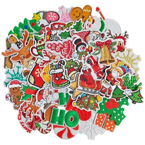 Butie 40 Pcs Christmas Iron on Patches Cute Embroidered Christmas Patches Iron on for Clothes Socks Hats Jeans Etc - Image 1