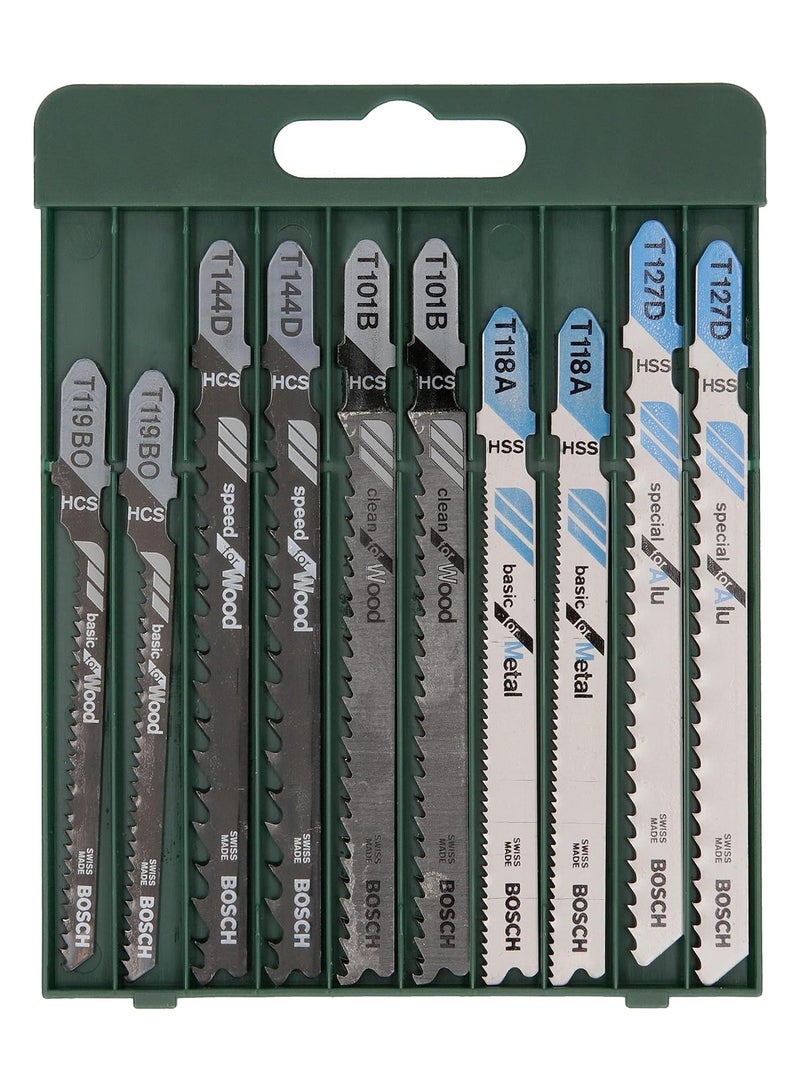 BOSCH 10-Piece T-Shank Jigsaw Blade Set for Wood Metal and Plastic – Mixed HCS & HSS Multi-Purpose Blades - Image 2
