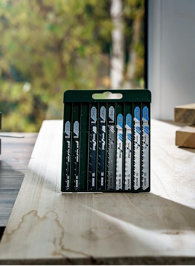 BOSCH 10-Piece T-Shank Jigsaw Blade Set for Wood Metal and Plastic – Mixed HCS & HSS Multi-Purpose Blades - Image 4