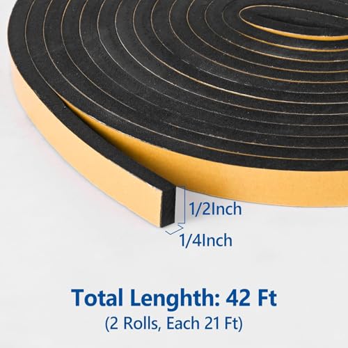Kikerike Self Adhesive Foam Tape Weatherstrip 1/2In x 1/4In x 42Ft High Density Foam Insulation Strips Seal Weather Stripping with Strong Adhesive for Door and Window Sound Isolation Soundproofing - Image 2