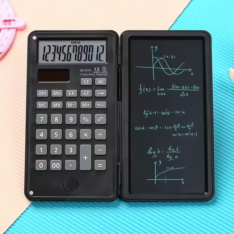 Scientific Calculator With Lcd Display Foldable Design And Handwriting Pad Dual Power Supply Solar And Battery For Teachers Engineers 10 Scenarios Black - Image 1