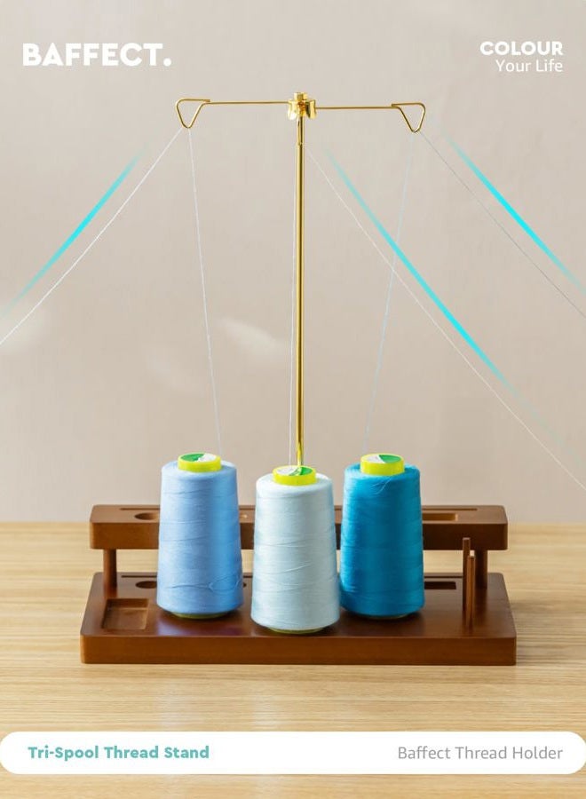 baffect Thread Spool Holder With Sewing Organizer, 3 Spools Holder For Home Sewing Machines, Wooden Craft and Quilting Supplies Organizer With Gold Metal Thread Stand, Ideal For Quilters - Image 3
